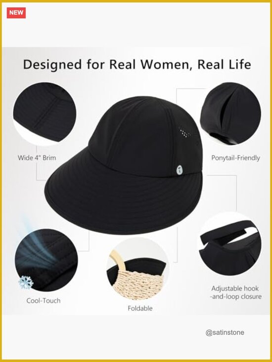 Cooling Wide Brim Sun Hat UPF 80+ Ponytail Adjustable Packable Golf Beach